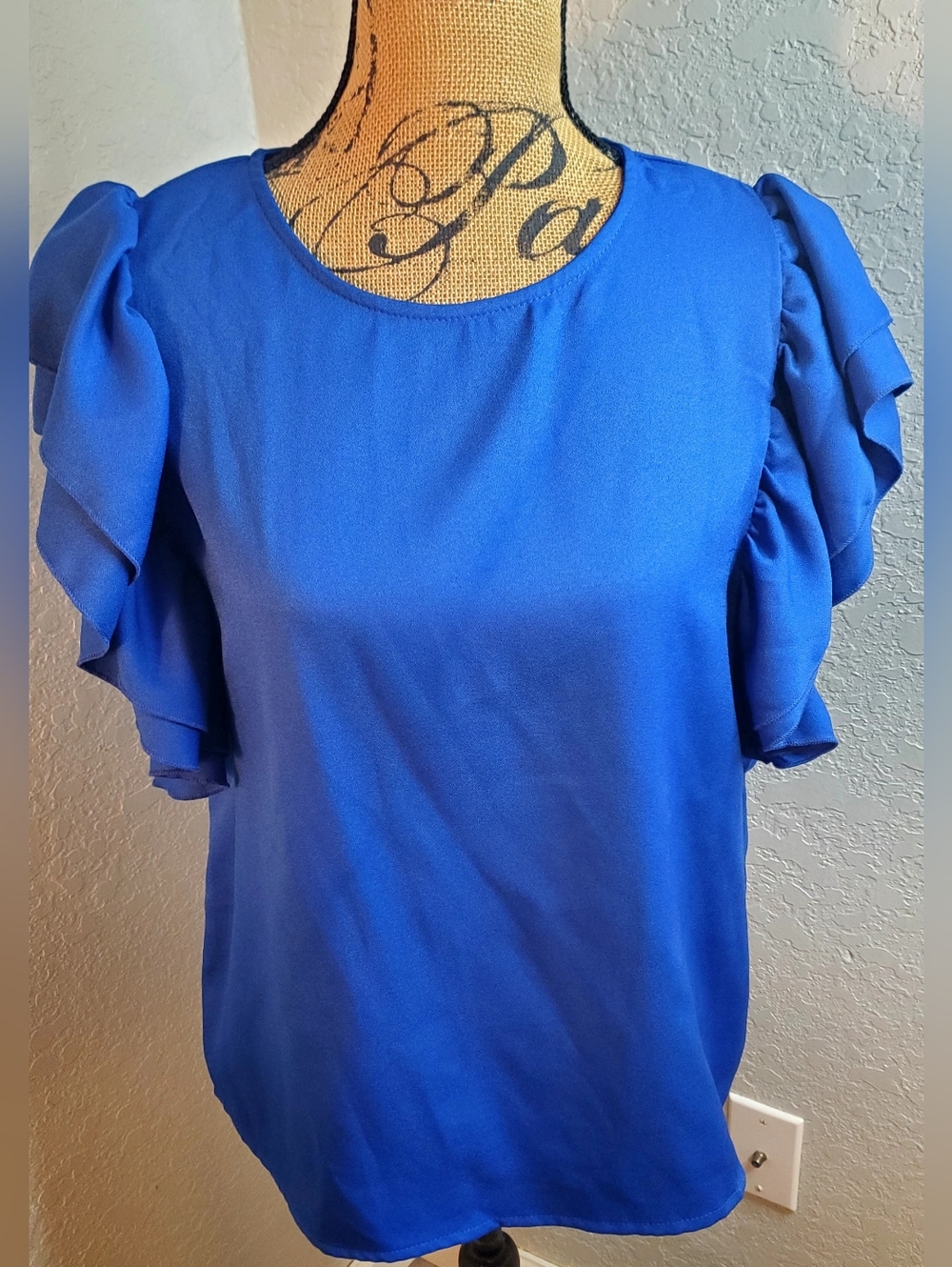 Source Unknown Royal Blue Ruffle Sleeve Blouse